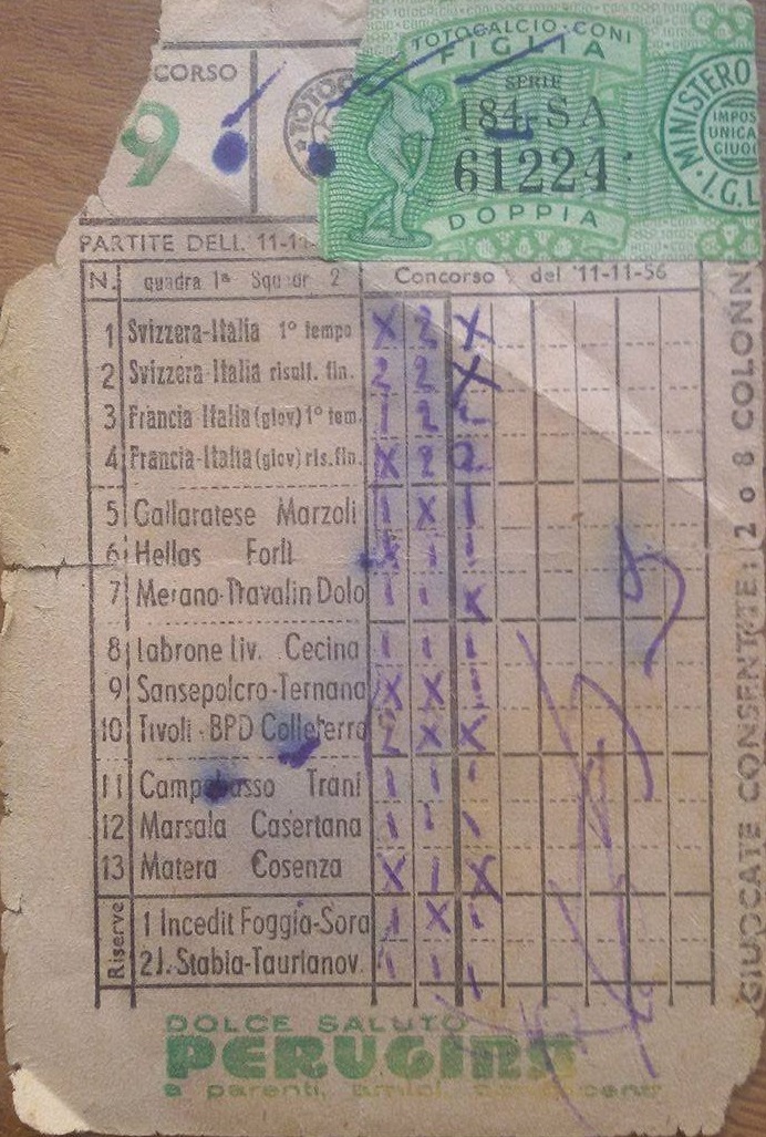 1956 schedina totocalcio