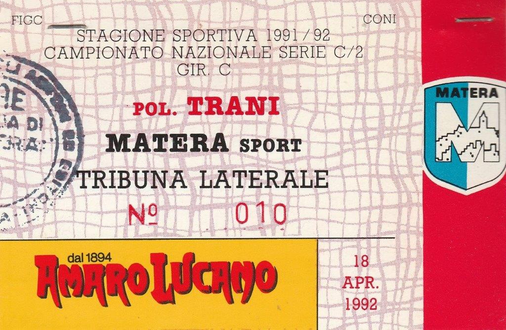 biglietto matera-trani 1-1 - C2 1991-92